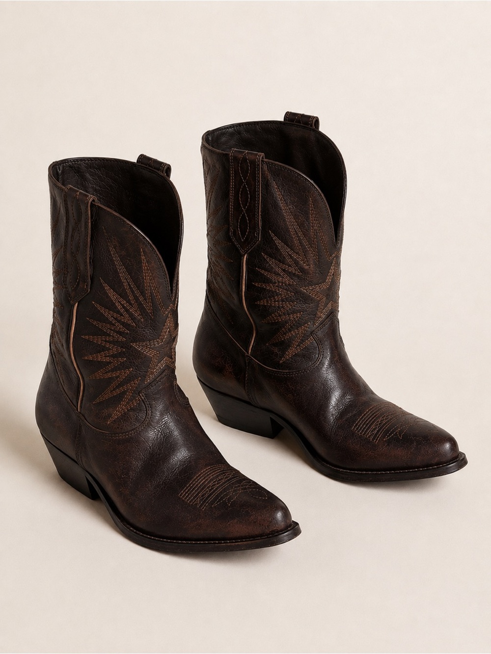 Golden Goose Low Wish Star Dark Brown Leather Cowboy Boots